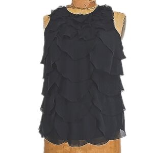 Ann Taylor Silk Ruffled Black top which I am too fat to even get over my head